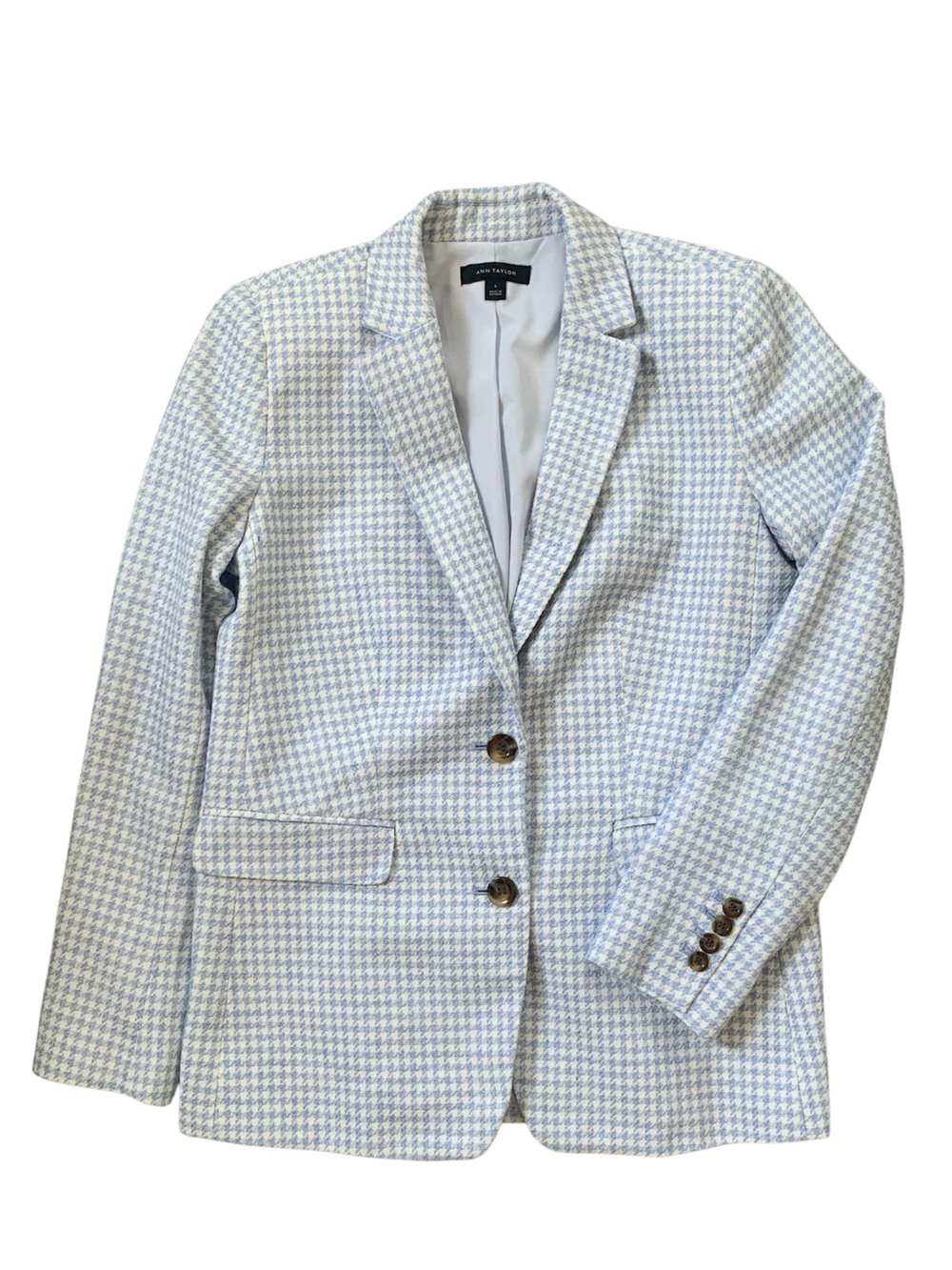 Ann Taylor Blue & White Houndstooth Blazer Size 6 Career Spring SummerJacket